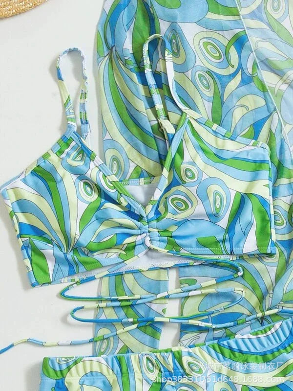 Summer Print Bikinis Swimwear Female Swimsuit Beachwear Push Up Three-Piece Bikini Set Women Swimming Bathing Suit