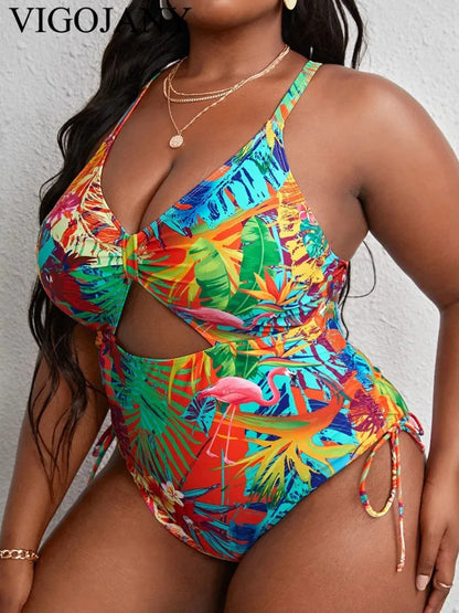 Strapped Plus Size Swimwear Women Back Cross Hollow Large One Piece Swimsuit Summer Beach Big Bathing Suit
