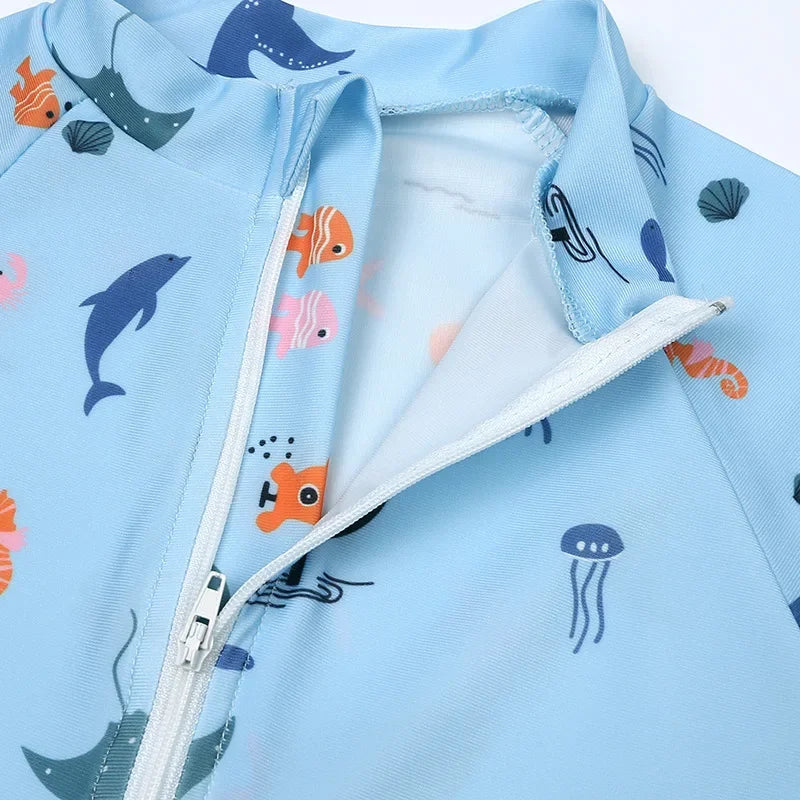 Baby Boys Girls 2pcs Summer Beach Swimwear Print Cartoon Cap+Bodysuit Infant Suit Outfit Bathing Swimsuit
