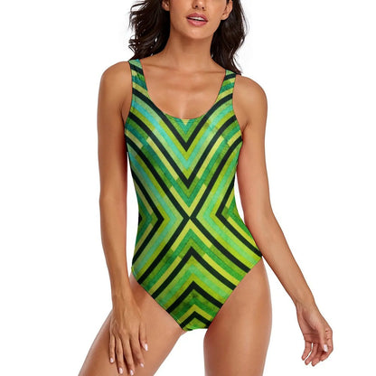 Geometric Art Swimsuit Yellow Brick Road Print One-Piece Swimwear Push Up Elegant Monokini Beach Pattern Swimsuits