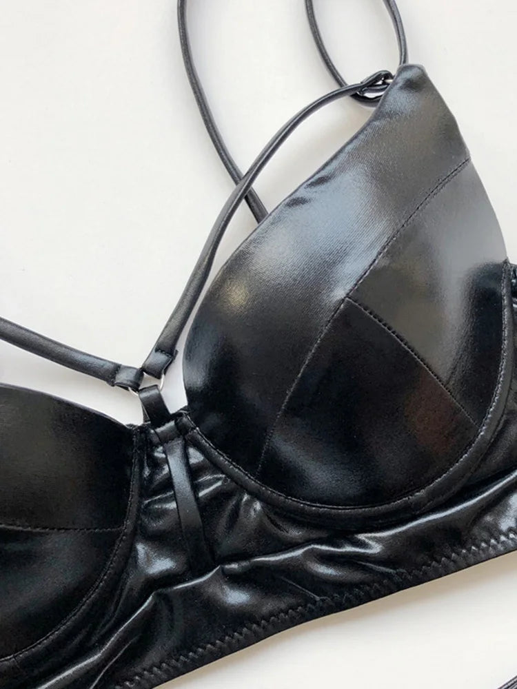 Shiny Faux Leather PU Bikini Women Swimsuit Bra Cup Bikinis Female Swimwear Two Pieces Bikini Set Push Up Bathing Suit Swim