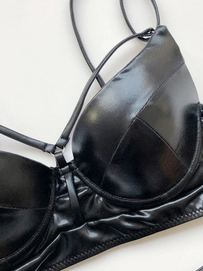 Shiny Faux Leather PU Bikini Women Swimsuit Bra Cup Bikinis Female Swimwear Two Pieces Bikini Set Push Up Bathing Suit Swim
