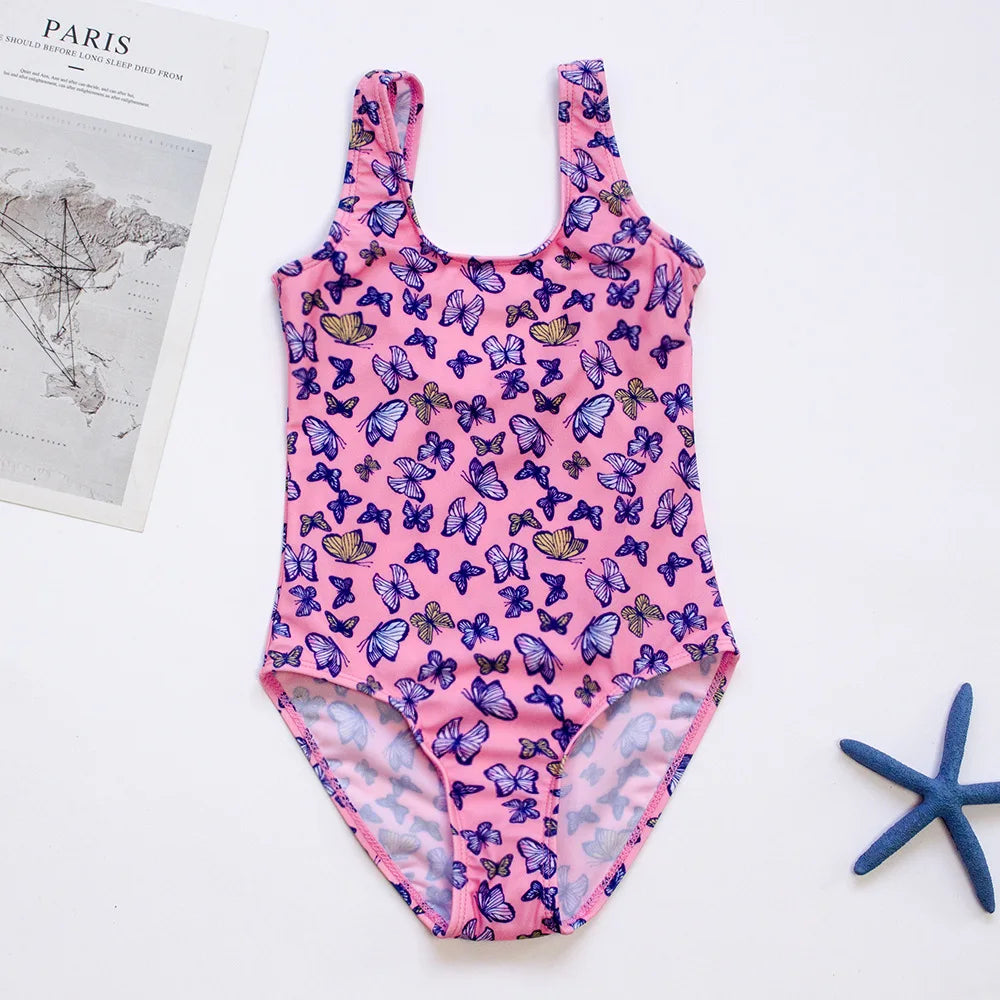 Teens Girls Swimsuit One-Piece Floral Fish Scale Unicorn Children's Swimwear Baby Girls Beachwear 4 5 6 7 8 9 10 11 12 13 Years