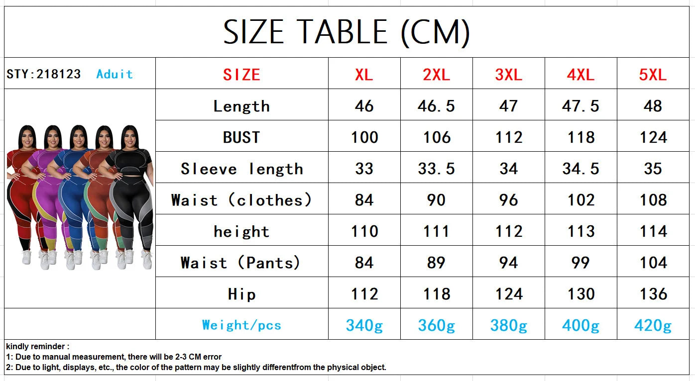Plus Size Sets Women's Clothes Tracksuit Short Top and Pant Two Piece Sets Gym Joggers Sports Outfits High Elastic Yoga Set