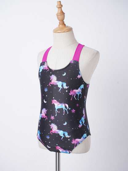 Little Girls Mermaid Fish Scales Swimsuit Sleeveless Cartoon Print One-piece Swimwear Summer Beachwear Bathing Suit