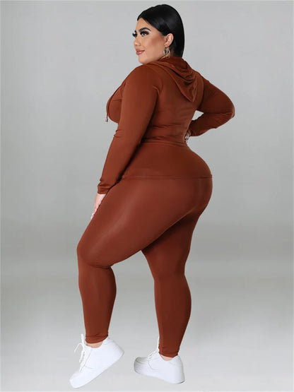 Wmstar Plus Size Two Piece Outfits Women Hoodies Sweatsuit Leggings Pants Sets Solid Stretch Matching