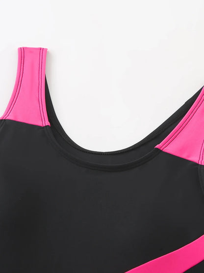 Block Color With Stripe One Piece Swimsuit Women Sporty Swimwear Female Bathers Bathing Swimming Swim Suit Beachwear