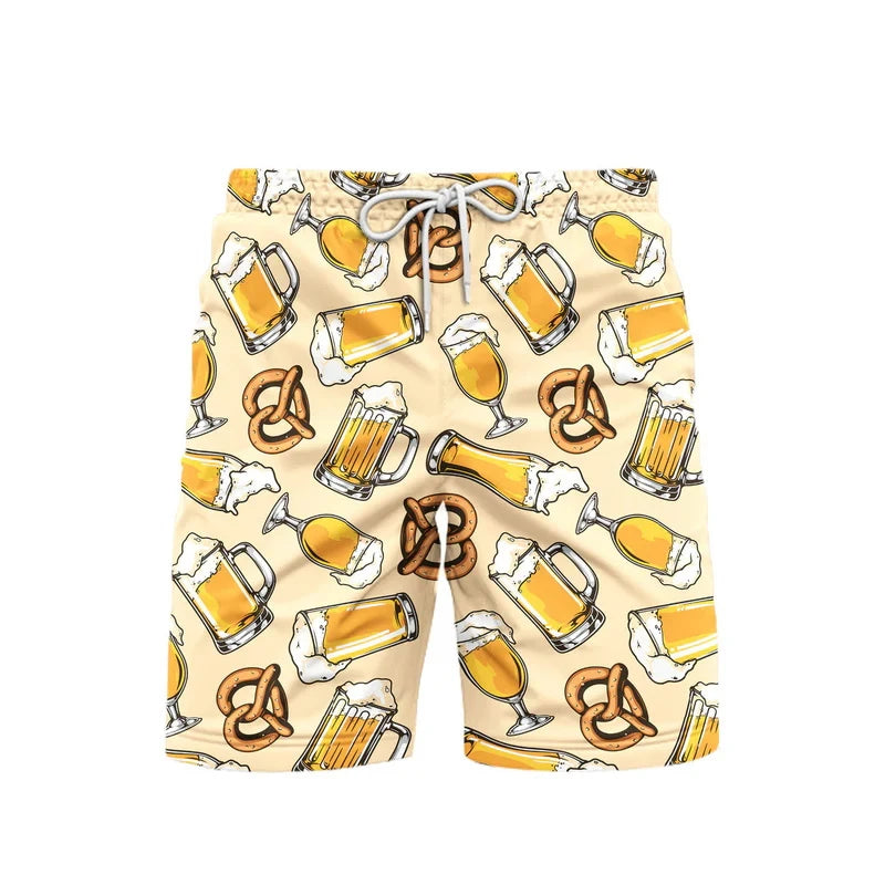 Hawaii Pretzel Beer Graphic Beach Shorts For Men 3d Printed Summer Fashion Swim Shorts Outdoor Sports Quick-drying Short Pants