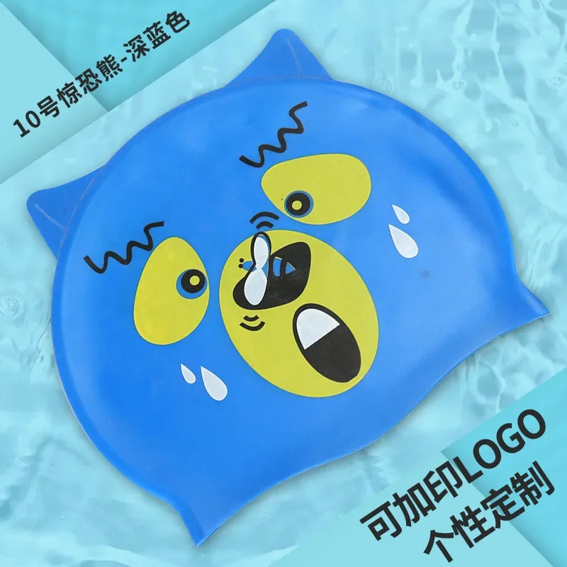 Children's Swimming Caps Waterproof Cartoon Swimming Cap for Boys and Girls Universal Cartoon Fish Shaped Soft Silicone Swim Cap