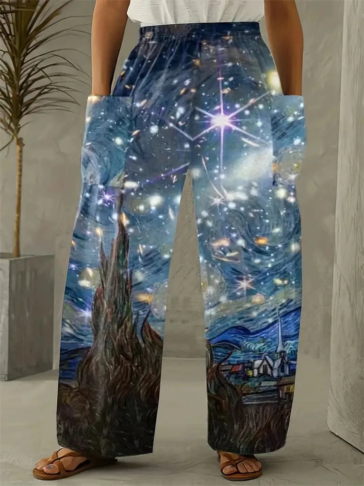 Women's Wide Leg Pants Christmas Tree Printed Trousers Women's Casual Christmas Gifts Elegant And Exquisite Pants