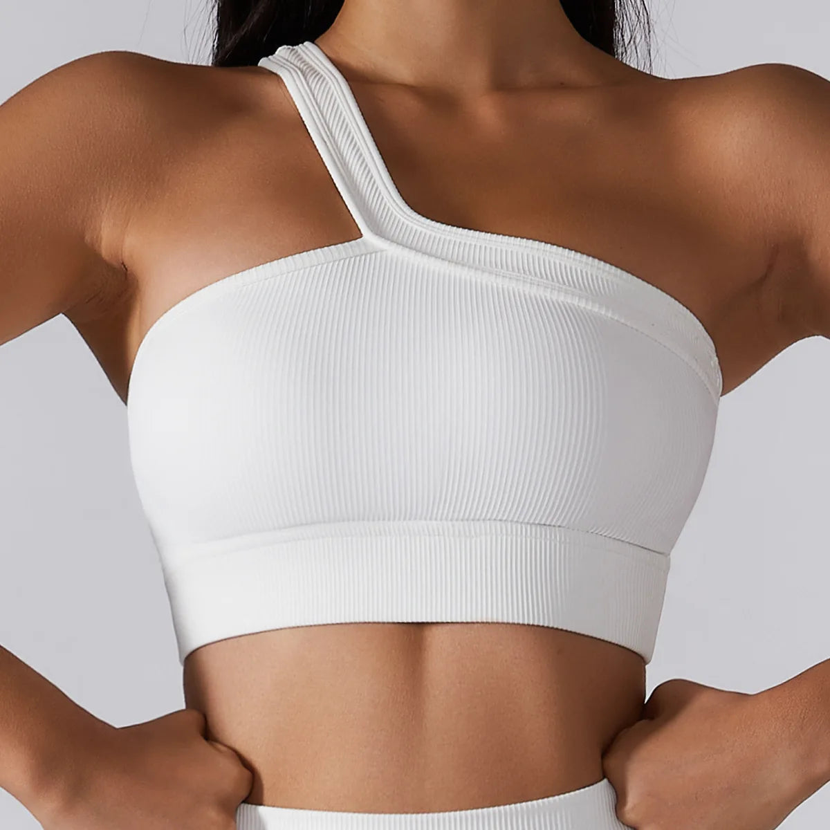 SOISOU Women's Ribbed One-Shoulder Gym Crop Top