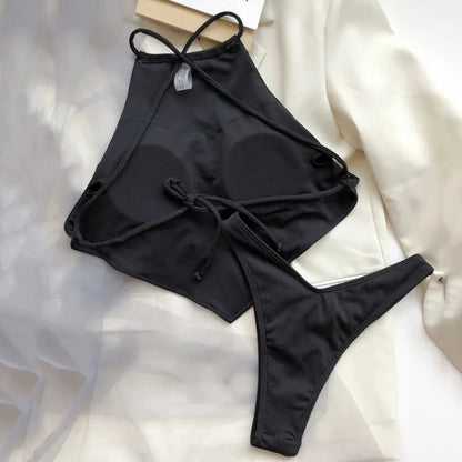 Halter Bandana Bikinis Set Swimwear Women Thong Swimsuits Backless Bathing Suit Bikini Swim Wear Summer