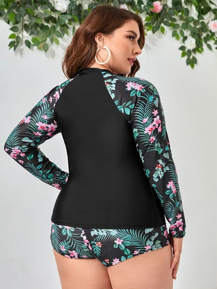 Rash Guard Plus Size Swimwear Women Long Sleeve Swimsuit Two Piece Sport Surfsuit Beachwear Bathing Suit Monokini Tankini