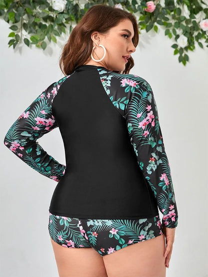 Rash Guard Plus Size Swimwear Women Long Sleeve Swimsuit Two Piece Sport Surfsuit Beachwear Bathing Suit Monokini Tankini