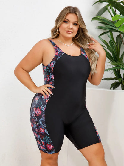 Solid Patchwork Plus Size Swimwear Women Strapped Push Up Large One Piece Swimsuit Summer Chubby Bathing Suit