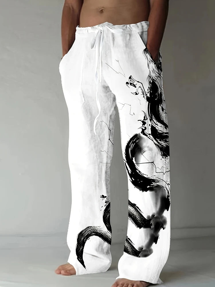 Summer Men's Fashion Pants Beach Vacation Comfortable Casual Straight Pants Loose Breathable Stretch Wide-legged Pants