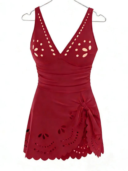 Strappy Plunging Swimwear Women One Piece Beach Dress Swimsuit Female Side Tie Knot Bathing Swimming Suit Padded Beachwear