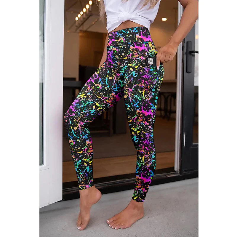 High Quality Women Elastic Pocket Pants Fashion High Waist 3D Printing Stretch Fitness Girls Leggings