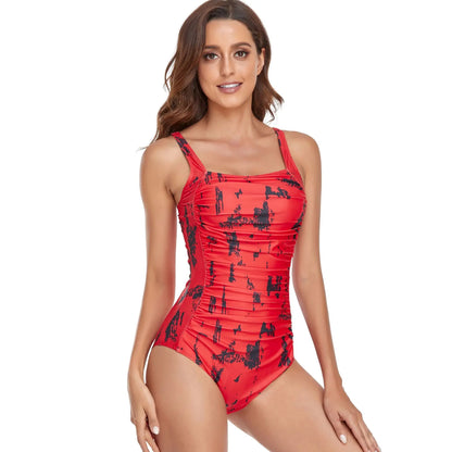 Women's One-Piece Swimsuit Digital Print Tummy Control Backless Multi-Color Swimwear for Women Bathers