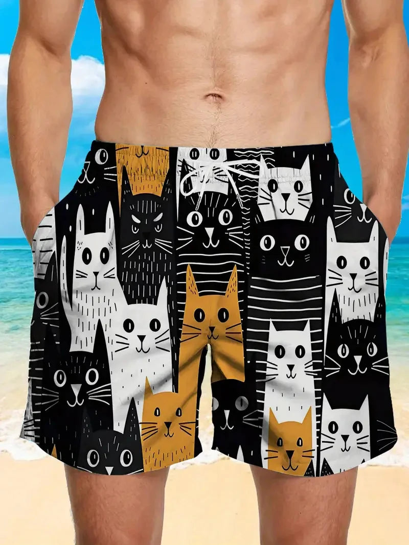 Black Cat Printed Beach Shorts For Men Women Sports Shorts Fashion Loose Casual Summer Quick Dry Swimming Trunks Board Shorts