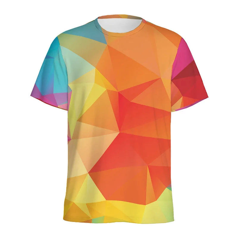 Men's T-Shirts Colorful Polygonal Pattern 3D Print Sports Shirt Woman Gym Summer Short Sleeve Fitness Sportswear Round Neck Tops