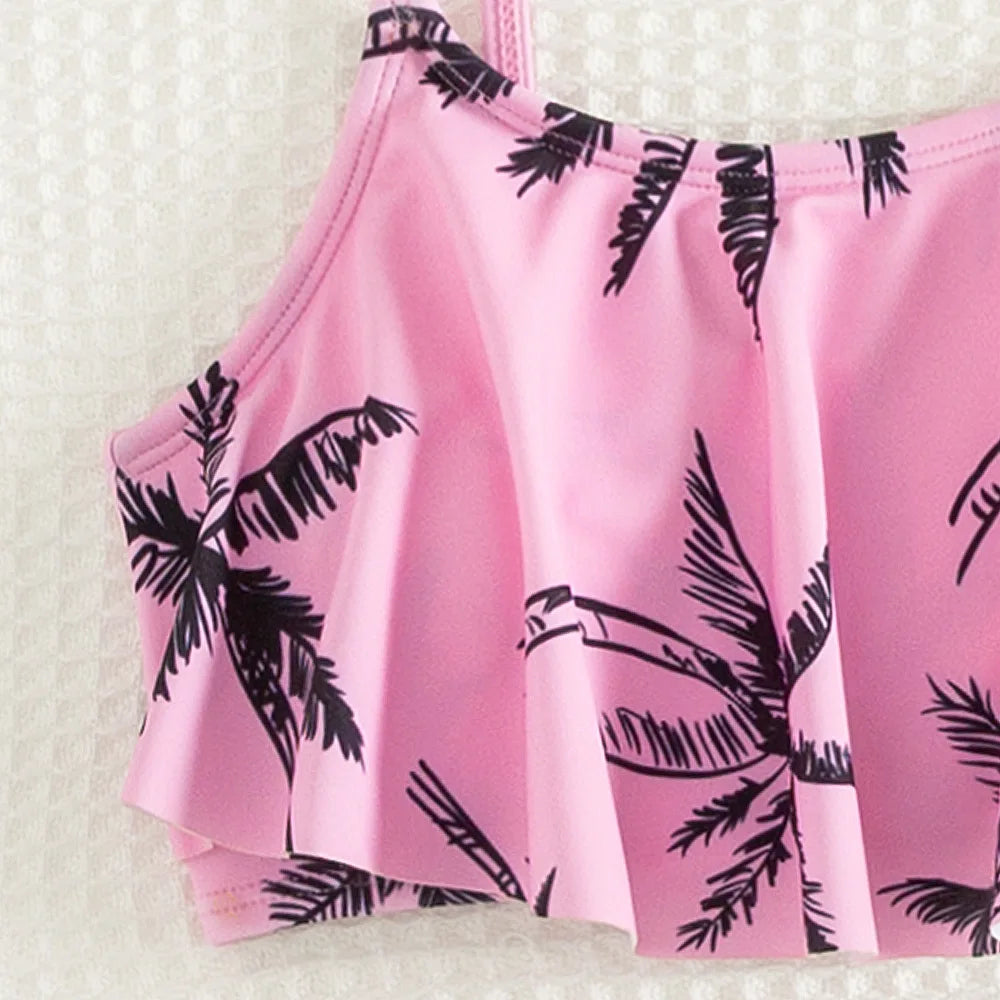 Black+pink Flounce Girls Two Piece Swimsuit Teen Girls Tie Side Bikini Sets 7-14 Years Girls Bathing Suit Swimwear
