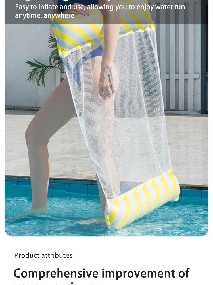 Foldable Striped Inflatable Lounge Chair, Suitable For Swimming Pool Parties And Beach Leisure Floating Beds With Net Backrest