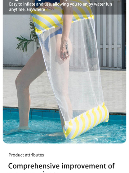 Foldable Striped Inflatable Lounge Chair, Suitable For Swimming Pool Parties And Beach Leisure Floating Beds With Net Backrest