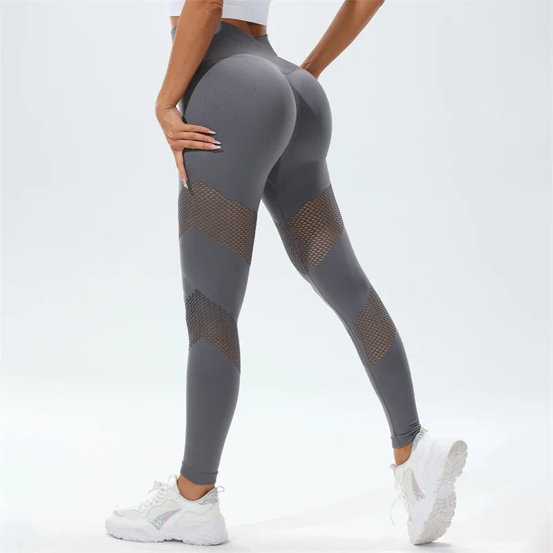 SVEIC Seamless Yoga Pants Hollow Leggings Fitness Women Workout Sportswear High Waist Leggings Push Up Tights Women Gym Clothing