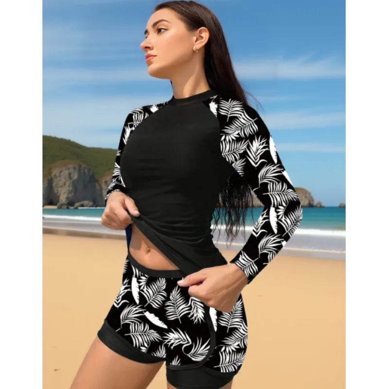 2 Piece long Sleeve Rash Guard Woman Swimsuit Push Up Set Brazilian Bathing Suit Women Beachwear Two Piece Suits