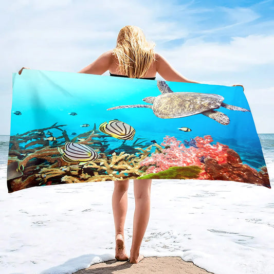 Adults Oversized Beach Towels Sand Free Sea Turtle Beach Towels Quick Dry Large Bath Towels Microfiber Lightweight Travel Towel