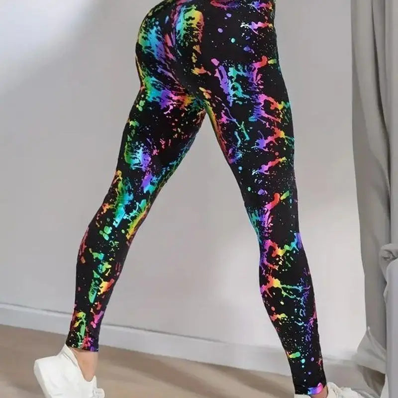 Running Yoga Fitness Sports Pants Tummy Control Butt Lifting Print Sensation Tight Base Layer Pants Nine Point Length
