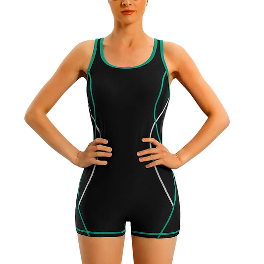 Women One-piece Sports Swimsuit Professional Line Design Athletic Bathing Suit Boy Shorts Swimming Wear