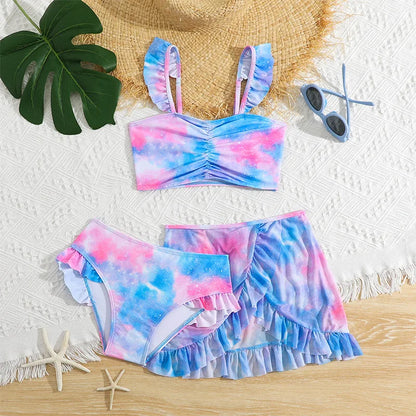 Girls Swimsuit Three Piece Children's Fashion Swimwear Summer Split Swimming Costume Kids Sports Clothes 4-7 Years Old