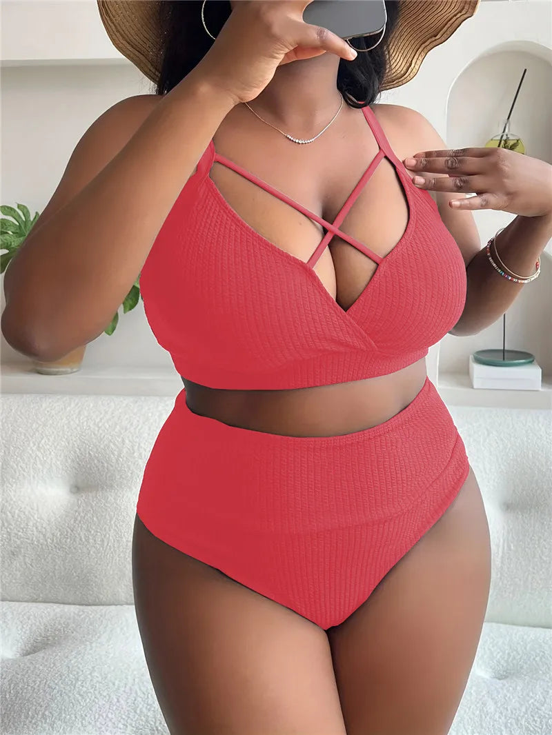 Plus Size XL-4XL Swimwear Women Backless two piece Swimsuit tankini Bikini