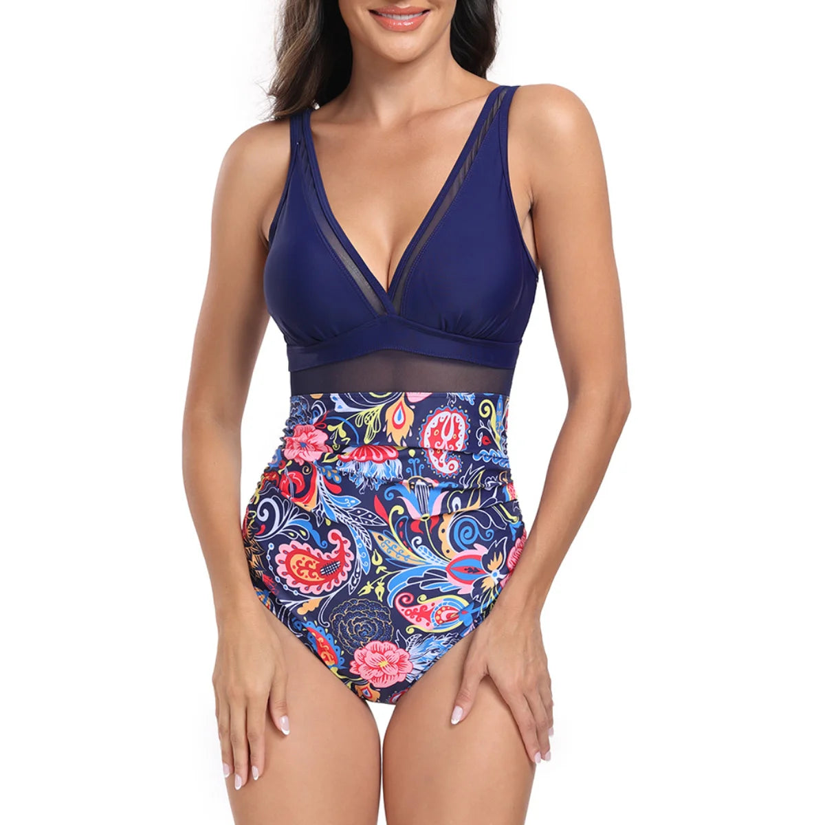 High-Waist One-Piece Swimsuit Women's Bikini Swimwear Cross-Border Work Integrated Design Sportswear Sportswear