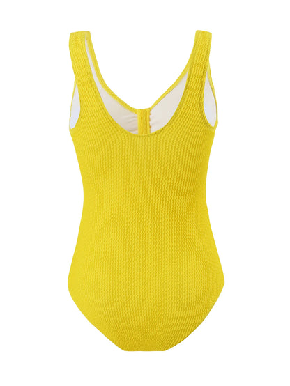 Scoop Neck One Piece Swimsuit Woman Backless Bodysuit Crinkle Swimwear Beach Wear Blue Bathing Suits Ladies Holiday Summer