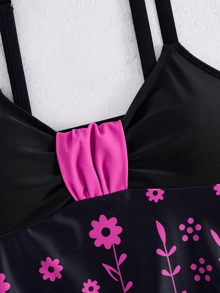Two Pieces Swimsuit Women Printed Tankini Set Floral Swimwear Female Bathers Bathing Swimming Swim Suit Beachwear Summer