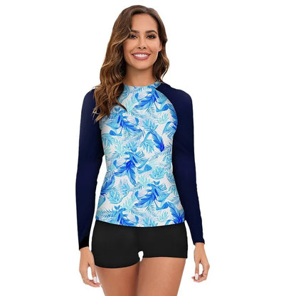 New Women Split Swimwear Long Sleeve Printed Bikini Sexy Surf Sports Swim Suit