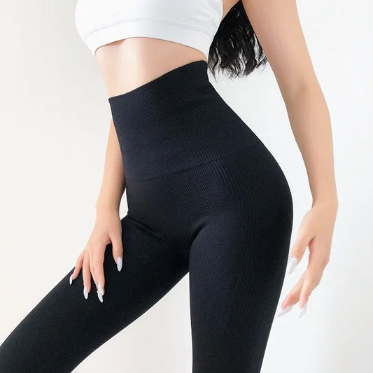 Texture Crease Resistant Fabric Ribbed Seamless Leggings High Waist Workout Gym Yoga Pants Tummy Control Gym Pants