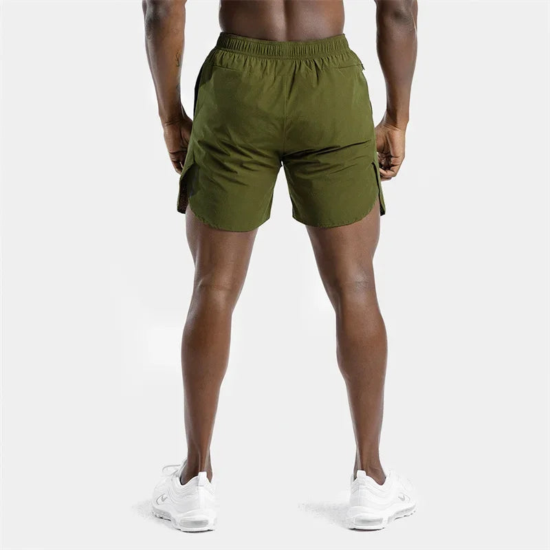 Men summer Double-deck fitness sports shorts slim quick drying breathable woven Shorts Men's sweatpants training gym clothing