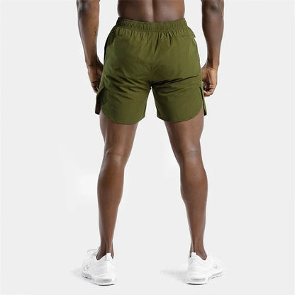 Men summer Double-deck fitness sports shorts slim quick drying breathable woven Shorts Men's sweatpants training gym clothing