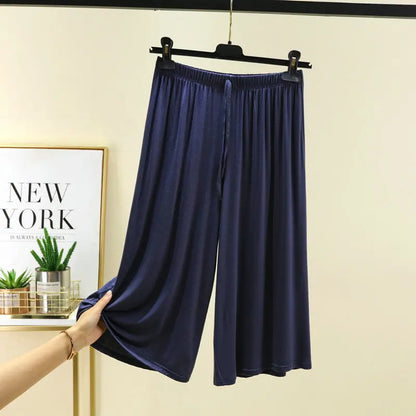 Modal Plus Size Capri Pants Women's Summer Loose Fit Wide Leg Elastic Waist Casual Lounge Shorts