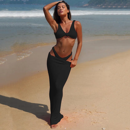 Pieces Bikini Set Summer Beach Wear Triangle  Micro Bikinis Swimsuit With Beach Skirt Swimwear Cover-up Biquini