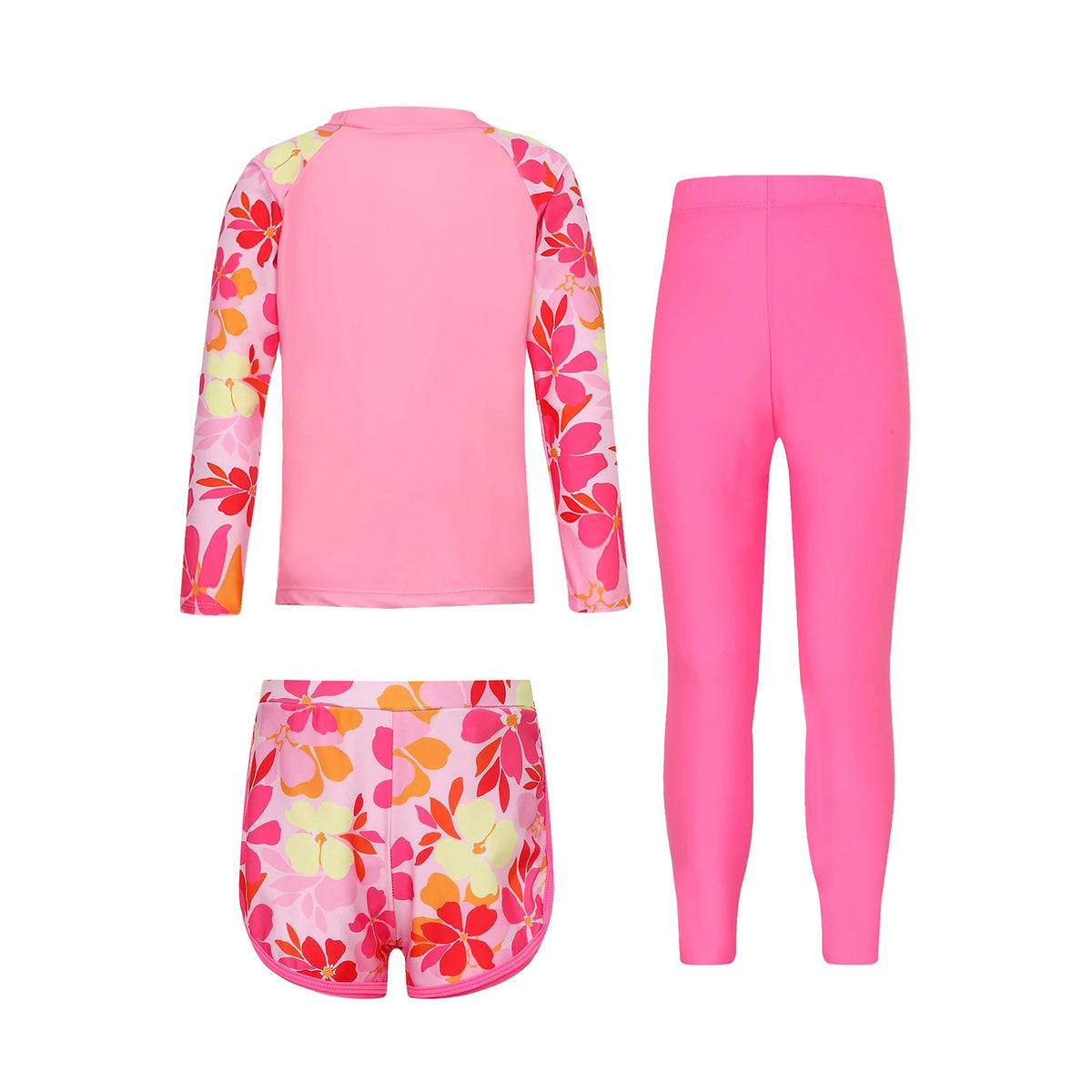 Kids' Three-Piece Long-Sleeve Rash Guard Set with Shorts & Pants