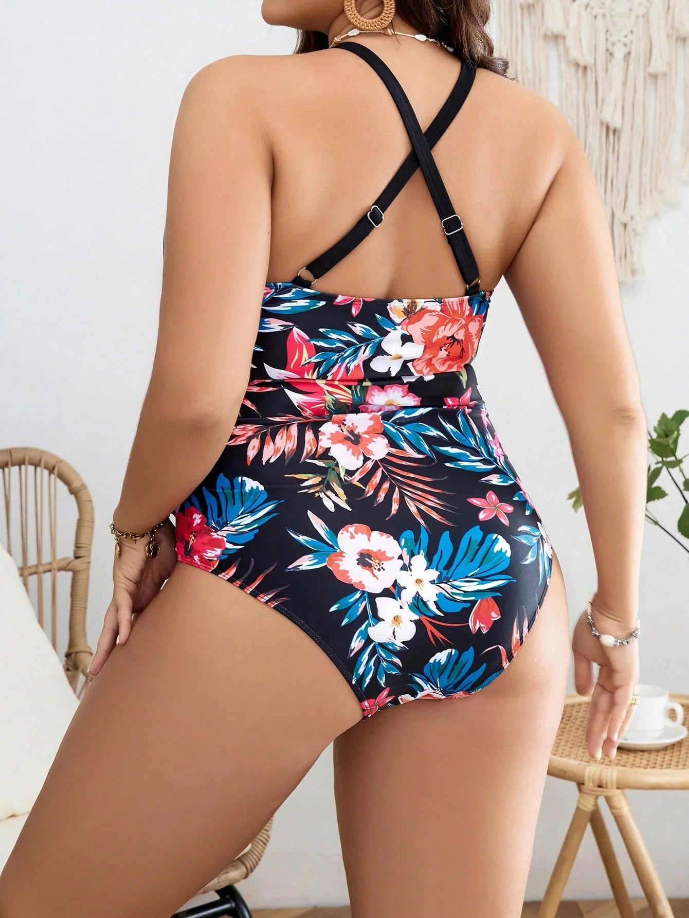 Plus size One Pieces Swimwear Printed V-Neck Swimsuits Woman Tummy Control Bathing Suit Push Up Swimwear