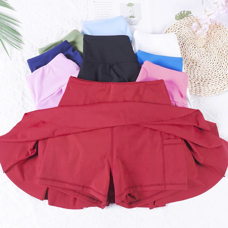 Women's High-Waisted Pleated Tennis Skort with Pocket