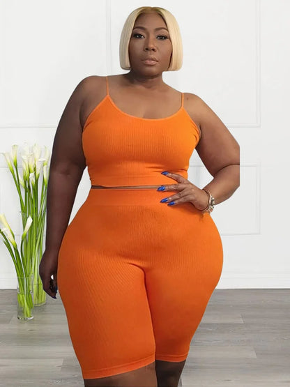 Wmstar Plus Size Shorts Sets Vest Crop Top and Pants Matching Set Casual Cycle Bike Outfits Two Piece Set