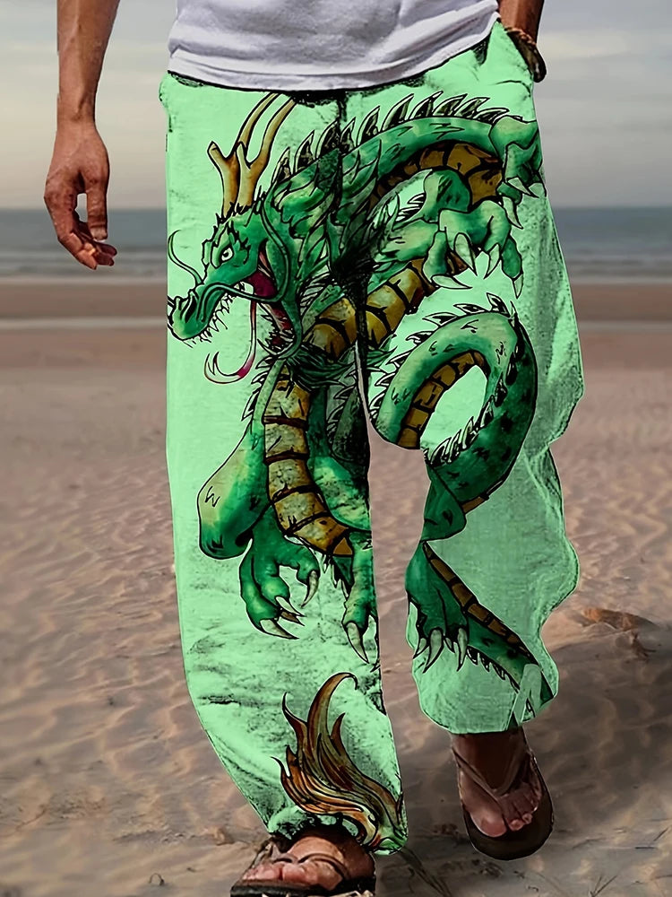 Summer Men's Fashion Pants Beach Vacation Comfortable Casual Straight Pants Loose Breathable Stretch Wide-legged Pants