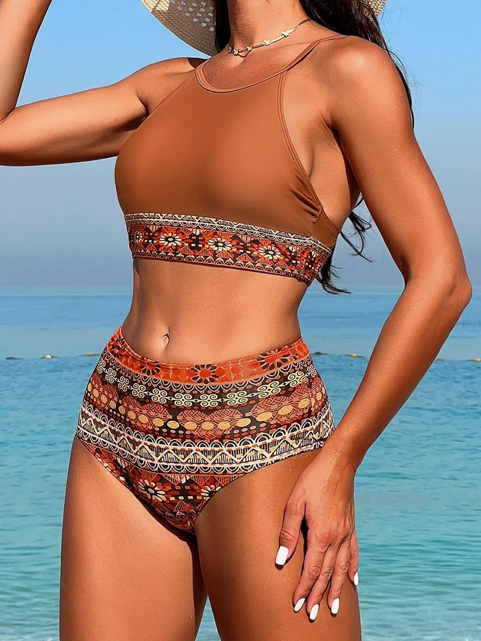 Strappy Bikini Set Women High Waist Swimwear Female Tribal Print Swimsuit Bathers Bathing Swim Suit Padded Beachwear